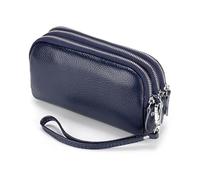FORRICA Portefeuille Femmes Élégant en Cuir Véritable Léger Porte Monnaie Grande Capacité Porte Monnaie Fille Fermeture Éclair Portefeuilles avec Bracelet Bleu