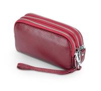 FORRICA Portefeuille Femmes Élégant en Cuir Véritable Léger Porte Monnaie Grande Capacité Porte Monnaie Fille Fermeture Éclair Portefeuilles avec Bracelet Rouge