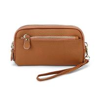 FORRICA Portefeuille Femmes Grande Cuir Véritable Pochette 3 Fermetures Éclair Porte Monnaie Dames Élégant Portefeuille pour Téléphone avec Dragonne Jaune
