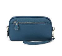 FORRICA Portefeuille Femmes Grande Cuir Véritable Pochette 3 Fermetures Éclair Porte Monnaie Dames Élégant Portefeuille pour Téléphone avec Dragonne Bleu
