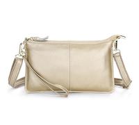 FORRICA Portefeuille Femmes Téléphone Sac à Bandoulièr Cuir Véritable Petit Bandoulière Pochette Dames Elegant Glissière Porte Monnaie Doré