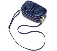 FORRICA Sac à Bandoulièr Femmes Portefeuille Cuir Véritable Sac de Téléphone Portable Pochette Dames Mode Porte Monnaie Glissière à 3 Niveaux Bleu