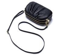 FORRICA Sac à Bandoulièr Femmes Portefeuille Cuir Véritable Sac de Téléphone Portable Pochette Dames Mode Porte Monnaie Glissière à 3 Niveaux Noir