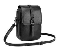 FORRICA Sac à Bandoulièr Téléphone Femmes Cuir Véritable Bandoulière Pochette Sac Messenger Petit Sac à Main Portefeuille avec Prise Casque Noir