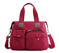 FORRICA Sac à Main Femmes Sacs à Bandoulière Grande Sac D'épaule Imperméable Tissu Oxford Dames Sac Cabas Multi Poches Sacoche Rouge