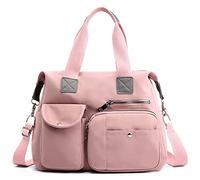 FORRICA Sac à Main Femmes Sacs à Bandoulière Grande Sac D'épaule Imperméable Tissu Oxford Dames Sac Cabas Multi Poches Sacoche Rose