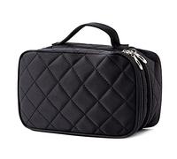 FORRICA Trousse à Cosmétiques Double Couche avec Miroir Femmes Trousse de Toilette Voyage Pliable Sac de Toilette Filles Trousse de Maquillage Noir
