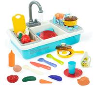 Forroby Jouets de Cuisine, Jeu d'évier avec Circulation d'eau et Gril, Robinet Eau Enfant, Jouets Alimentaires pour Enfants Garçons Filles de 3+ Ans