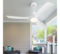 Forrovenco Ventilateur de plafond blanc silencieux avec lumière et télécommande, 132 cm, 3 températures de couleur, minuterie, moteur DC réversible, 3 pales, 3 tiges, terrasse et extérieur