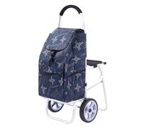 FORRTY Chariot Courses Pliable Aluminium Avec Siège, Caddie Compact Chariot Escalier,Capacité 100 Kg, Trolley Caddie Pliant Léger Pour Seniors, Sac Cabas Supermarché Portable(Bleu,Wheel)