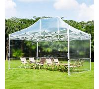 FORRTY Tente Pliante avec Parois Transparentes PVC Armature Acier 4cm Pop Up Tente De Jardin Pliable Gazebo Étanche Portable for Camping Marché Terrasse BBQ Fête Événement(Three-Sided,3X4.5m)