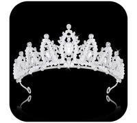 FORSEVEN Couronne de mariage en cristal avec strass - Diadème de princesse - Accessoires de mariage - Décorations de Noël - Fait à la main - Blanc argenté