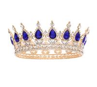 FORSEVEN Couronne de reine en strass pour femme - Accessoires pour cheveux - Couronne de princesse d'anniversaire - Couronne de mariée en cristal, Or + bleu, 1 Count (Pack of 1)