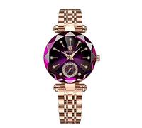 FORSINING Montre à quartz analogique de luxe pour femme avec bracelet en acier inoxydable étanche et élégante, violet, Moderne