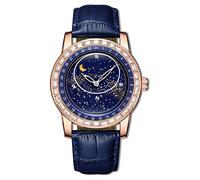 FORSINING Montre à quartz analogique pour homme avec bracelet en cuir et étoile lumineuse étanche, doré, Sangle