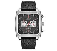 FORSINING Montre à quartz pour homme avec affichage analogique de la date, bracelet en cuir véritable, cadran carré, étanche, montre d'affaires pour homme, Noir , Sangle