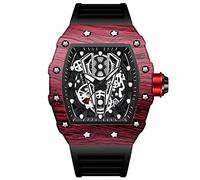 FORSINING Montre à quartz pour homme, design squelette, grand cadran, analogique, décontractée, pour les affaires, bracelet en silicone, montres militaires, Rouge B, Bracelet