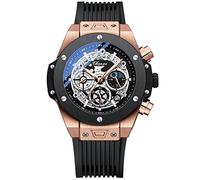FORSINING Montre à quartz pour homme, squelette rétro, cadran phase de lune, étanche, lumineuse, analogique, bracelet en silicone, doré, Sangle