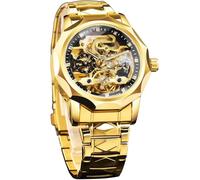 FORSINING Montre automatique pour homme avec mécanisme apparent, lunette à 12 côtés taille diamant et design tourbillon, bracelet unique en maillons losanges en acier inoxydable à remontage