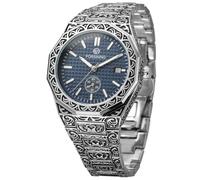 FORSINING Montre automatique pour homme - Étanche - Date - Minimaliste - Bracelet en acier inoxydable, 4 Argent et Bleu, Rétro