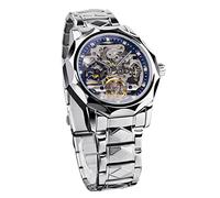 FORSINING Montre automatique pour homme - Montre mécanique à tourbillon - Style professionnel - Étanche - Cadran diamant de luxe, Bleu argenté, Bracelet