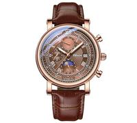 FORSINING Montre-bracelet analogique à quartz pour hommes d'affaires montre-bracelet en cuir design phases de lune montres décontractées chronographe étanche, marron, Classique et décontracté