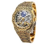 FORSINING Montre-bracelet mécanique étanche pour homme en acier inoxydable avec motif de phases de lune