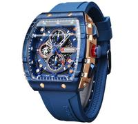FORSINING Montre chronographe de sport étanche pour homme - Montre à quartz analogique avec affichage de la date et bracelet en silicone, bleu