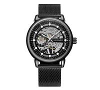Forsining Montre chronographe mécanique vintage pour homme avec cadran squelette étanche, 1-Noir