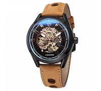 FORSINING Montre classique pour homme - Squelette mécanique de luxe - Bracelet en cuir - Remontage automatique - Tendance et affaires, Noir