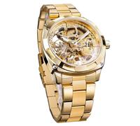 Forsining Montre de poignet de luxe rétro pour homme - Montre automatique mécanique à squelette avec gravure de fleur complète en or - Montre de designer pour homme