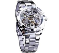 FORSINING Montre de poignet pour homme de luxe avec mécanisme apparent, cadran creux de 41 mm avec grand cadran et lunette carrée, montre automatique à remontage mécanique à énergie solaire, Argenté