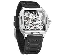 FORSINING Montre de poignet squelette automatique pour hommes, étanche, style steampunk, à remontage manuel, avec bracelet en silicone lumineux, cadran carré, Moderne