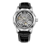FORSINING Montre dodécagone mécanique Automatique pour Homme avec Chiffres Romains Bracelet en Cuir véritable Tourbillon, Noir/argenté, Classique