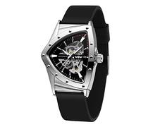 FORSINING Montre étanche pour homme au design unique de luxe automatique avec triangle et bracelet en caoutchouc, argent/noir