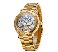 FORSINING Montre Homme Rétro Mécanique Chiffres Romains Phase Solaire Bracelet en Acier Inoxydable Étanche