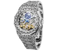 FORSINING Montre Homme Tourbillon Automatique Steampunk Phase de Lune Mécanique Bracelet Acier Inoxydable