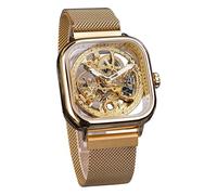 FORSINING Montre mécanique Automatique dorée pour Homme avec Cadran Transparent en Acier Inoxydable et Mouvement Floral Royal, Doré, Mécanique