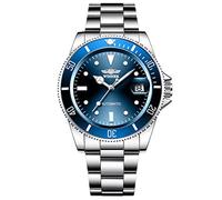 FORSINING Montre mécanique automatique pour homme avec bracelet en acier inoxydable de 20 mm. Montre-bracelet à remontage manuel de style fashion et business pour hommes, bleu, Bracelet