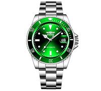 FORSINING Montre mécanique automatique pour homme, avec bracelet en acier inoxydable de 20 mm, remontage manuel, montre de style business tendance pour homme, verte, bracelet