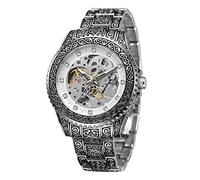 Forsining Montre mécanique automatique pour homme avec gravure squelette et diamant - Grand cadran - Étanche - Tendance, Argenté.