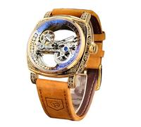FORSINING Montre mécanique de luxe pour homme - Motif totem rétro - Double face - Squelette creux - Automatique - Bracelet en cuir vintage - Reloj para Hombre, marron, Rétro