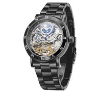 FORSINING Montre mécanique étanche en acier inoxydable pour homme avec chiffres romains et phases solaires