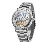 FORSINING Montre mécanique étanche pour homme en acier inoxydable avec chiffres romains et phases solaires