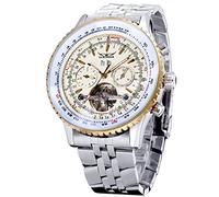 FORSINING Montre mécanique pour homme, à remontage automatique, étanche, en acier inoxydable, squelette, tourbillon, calendrier, date, doré, Bracelet