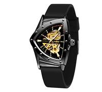 FORSINING Montre mécanique triangulaire étanche pour homme avec bracelet en silicone, Doré/noir, Moderne