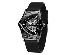 FORSINING Montre mécanique triangulaire étanche pour homme avec bracelet en silicone, Entièrement noir, Moderne