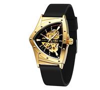 FORSINING Montre mécanique triangulaire étanche pour homme avec bracelet en silicone, Or et noir 2, Moderne