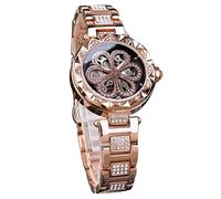 FORSINING Montre pour femme avec motif squelette et fleur en diamant pour fête, bracelet en acier inoxydable, mécanique automatique, rose gold, Bracelet