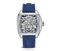 FORSINING Montre pour homme à remontage automatique - Bracelet en silicone - Style décontracté - Cadran en forme de tonneau, bleu